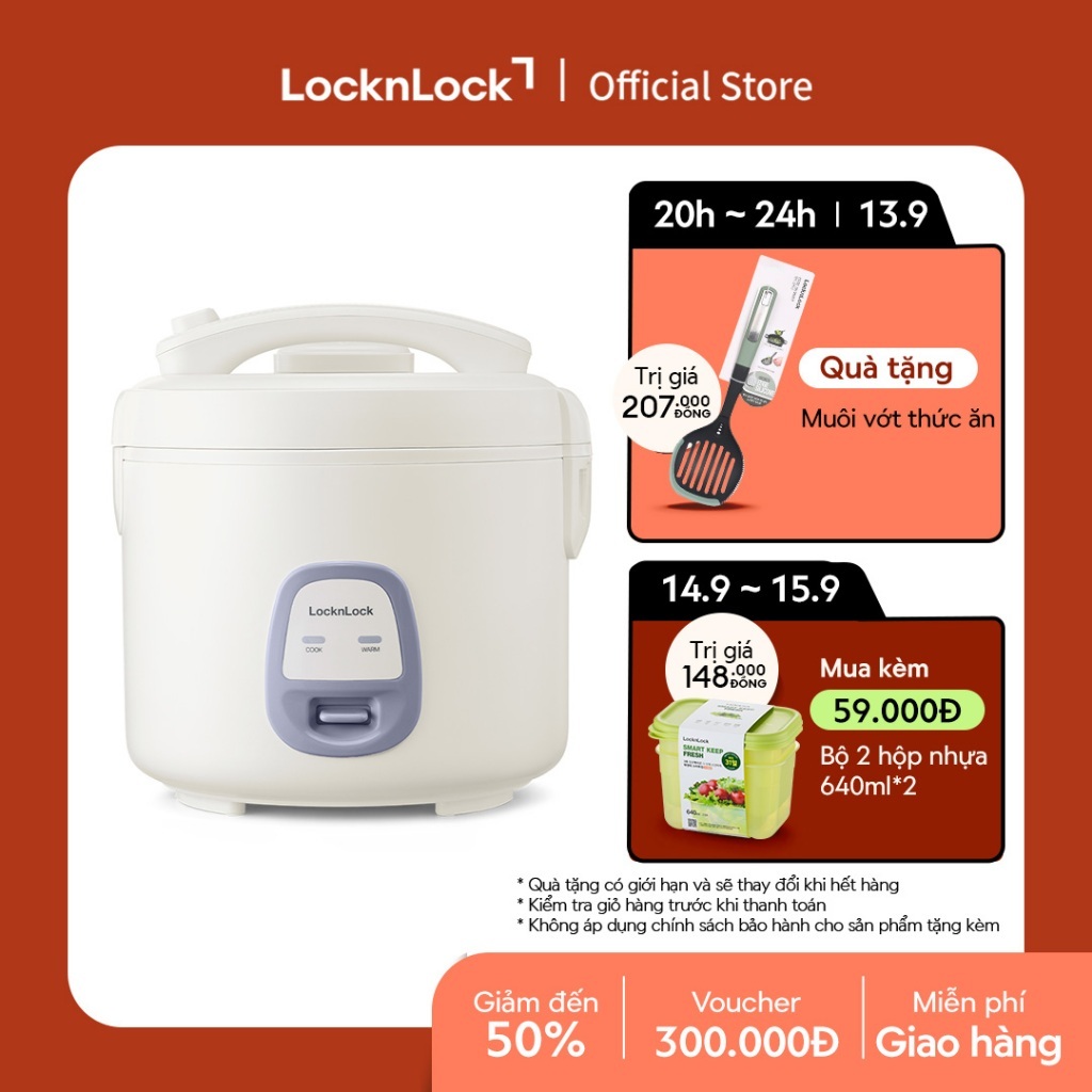 Nồi cơm điện Locknlock Electric rice cooker EJR462IVY công suất 700W dung tích1.8L - Màu ngà