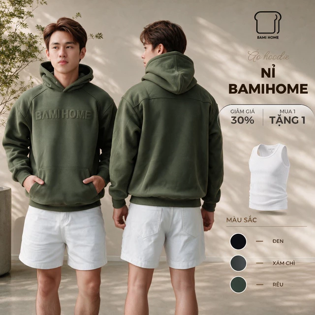 Áo Hoodie Nam Nỉ Bông BAMIHOME Dày Dặn Cao Cấp, Form Basic Unisex, Co Giãn Tốt, Áo Khoác Hoodie Nam Nữ AHD012