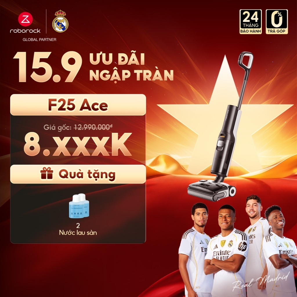 Roborock F25 ACE máy hút bụi lau nhà cầm tay không dây | Giặt sấy tự động con lăn | Lực hút 20.000Pa | Bảo hành 2 năm