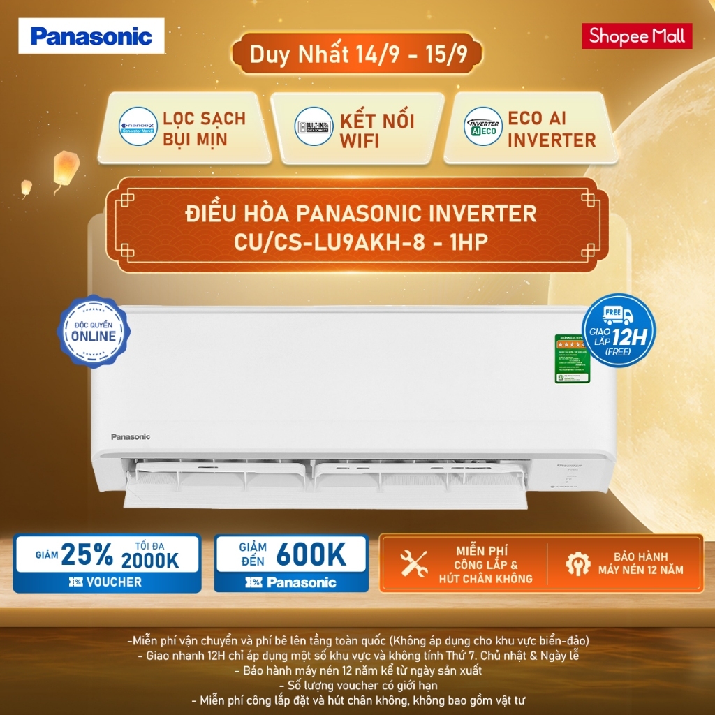 Điều hòa Panasonic Inverter CU/CS-LU9AKH-8 - 1HP - ECO AI