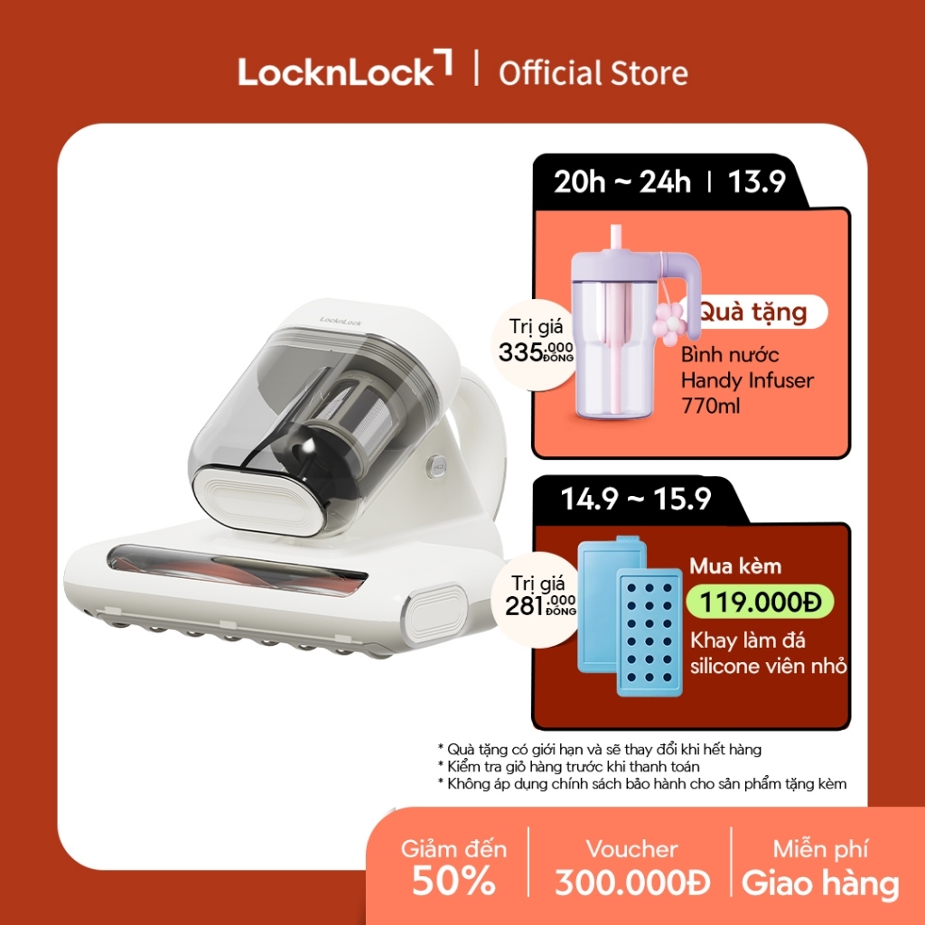 Máy hút bụi giường nệm LocknLock Mattress vacuum cleaner ENV818IVY khử trùng bằng tia UV - Màu ngà