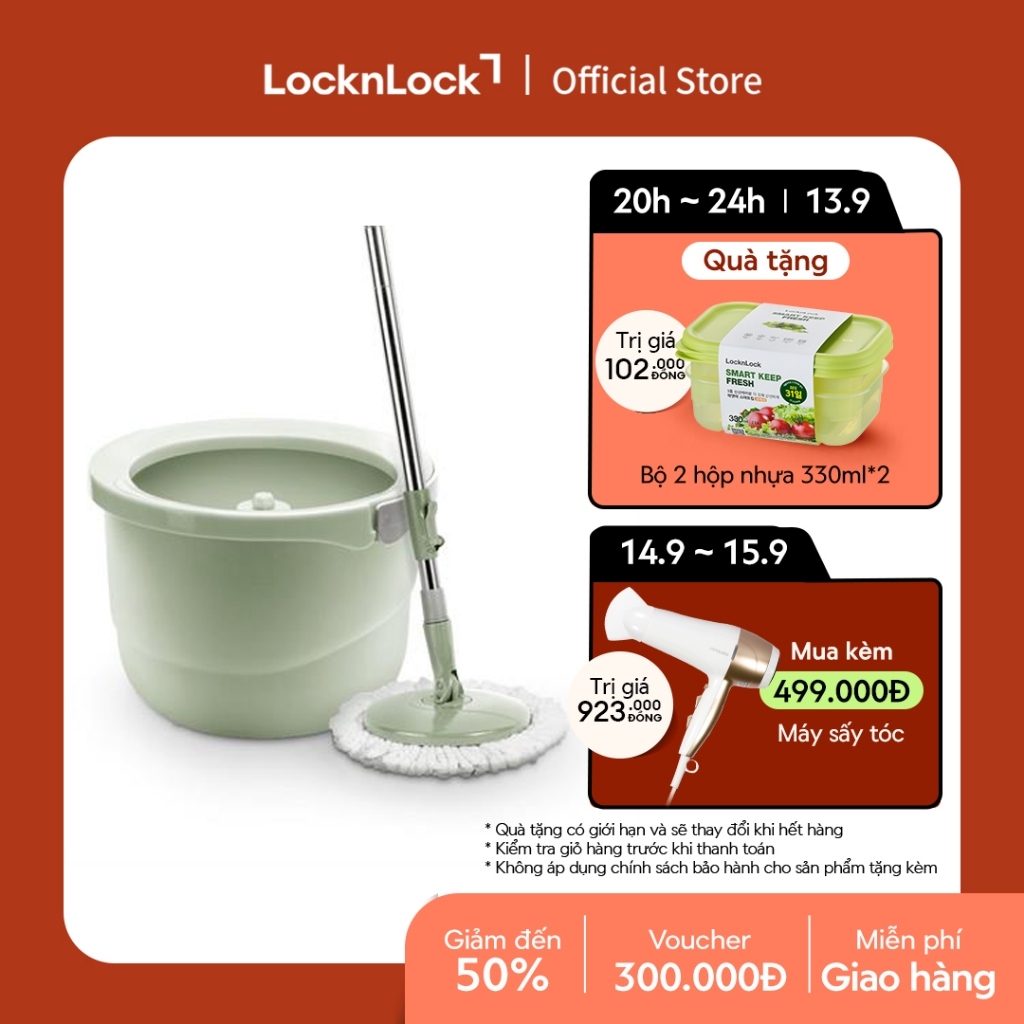 Bộ cây lau nhà xoay Lock&Lock Mini spin mop màu xanh mint ETM498MITS2 thiết kế gọn nhẹ, kèm bông lau thay thế