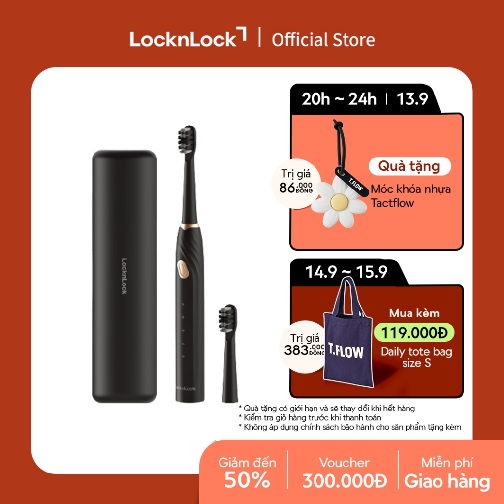Bàn chải điện Lock&Lock Sonic Electric Toothbrush 35,000 VPM 5 chế độ ENR321BLK