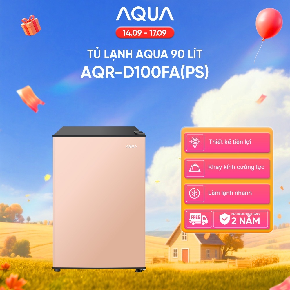 [SẢN PHẨM MỚI] Tủ lạnh mini Aqua 90 lít AQR-D100FA(PS) - Màu hồng nhạt - Freeship toàn quốc - Giao sau 7-10 ngày
