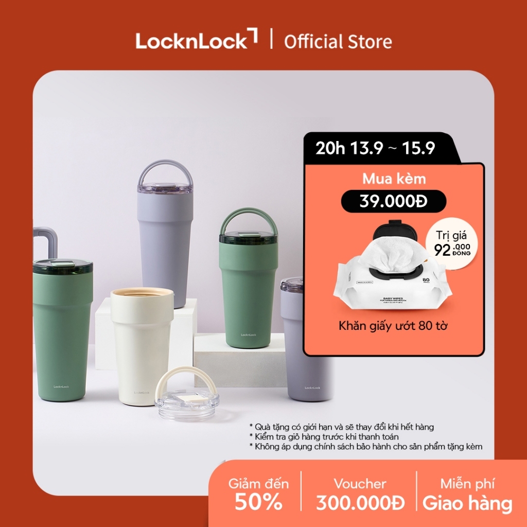 Bình giữ nhiệt LocknLock Metro cafe top handle phủ sứ LHC4416 710ml / LHC4419 900ml có quai xách và ống hút đi kèm