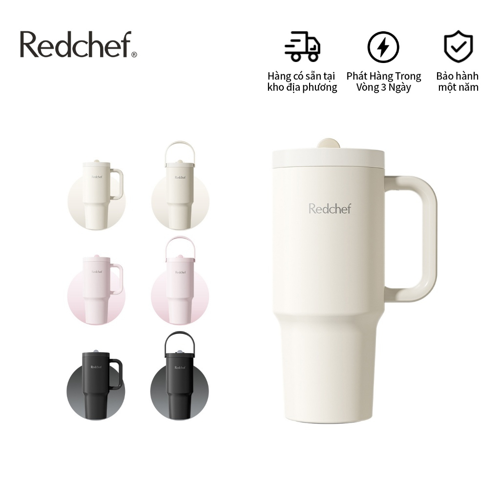 Redchef 1000ml Có Tay Cầm Nóng Lạnh Dung Tích Lớn Ly Ống Hút Ly Giữ Nhiệt Chân Không