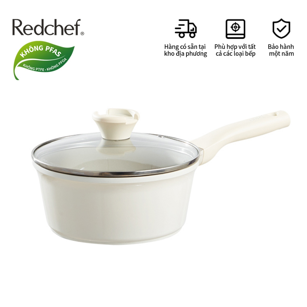 Redchef Nồi sữa đá gốm chống dính có nắp không PFAS/PTFE/PFOA dùng cho mọi loại bếp