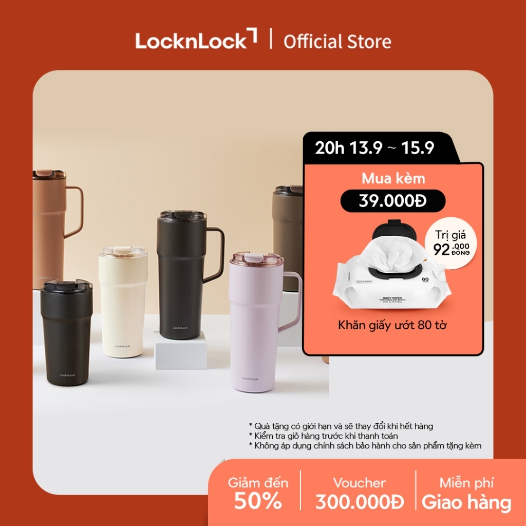 Bình giữ nhiệt LocknLock Metro Cafe Tumbler 650ml / 500ml / 750ml bằng thép không gỉ 304 phủ sứ kèm dây xách
