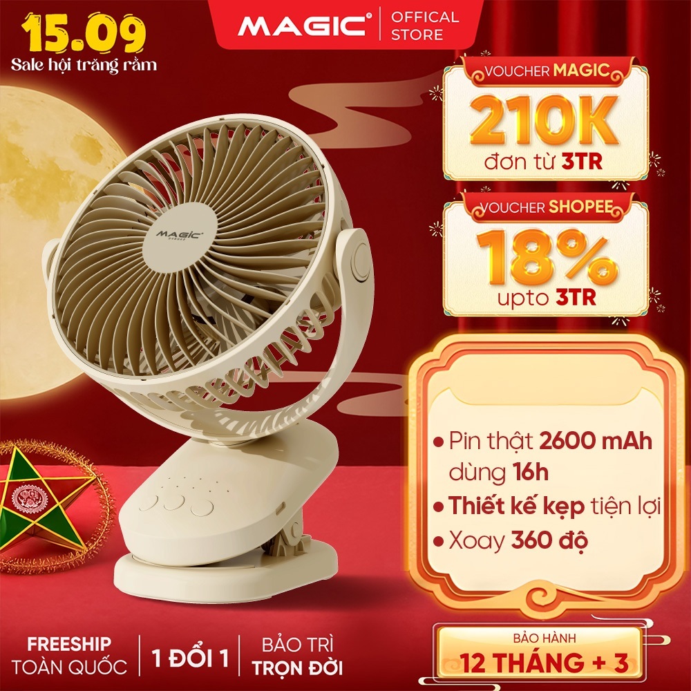 [LIVE] Quạt Tích Điện Kẹp Bàn Magic A-004, Pin Chuẩn 2600mAh, Dùng Liên Tục 16h, BH 12 Tháng