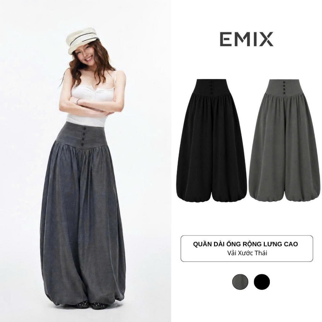 Quần Dài Nữ Ống Rộng Lưng Cao Vải Xước Thái Bo Chun Gấu Dáng Rộng Thời Trang Retrostyle Q1677