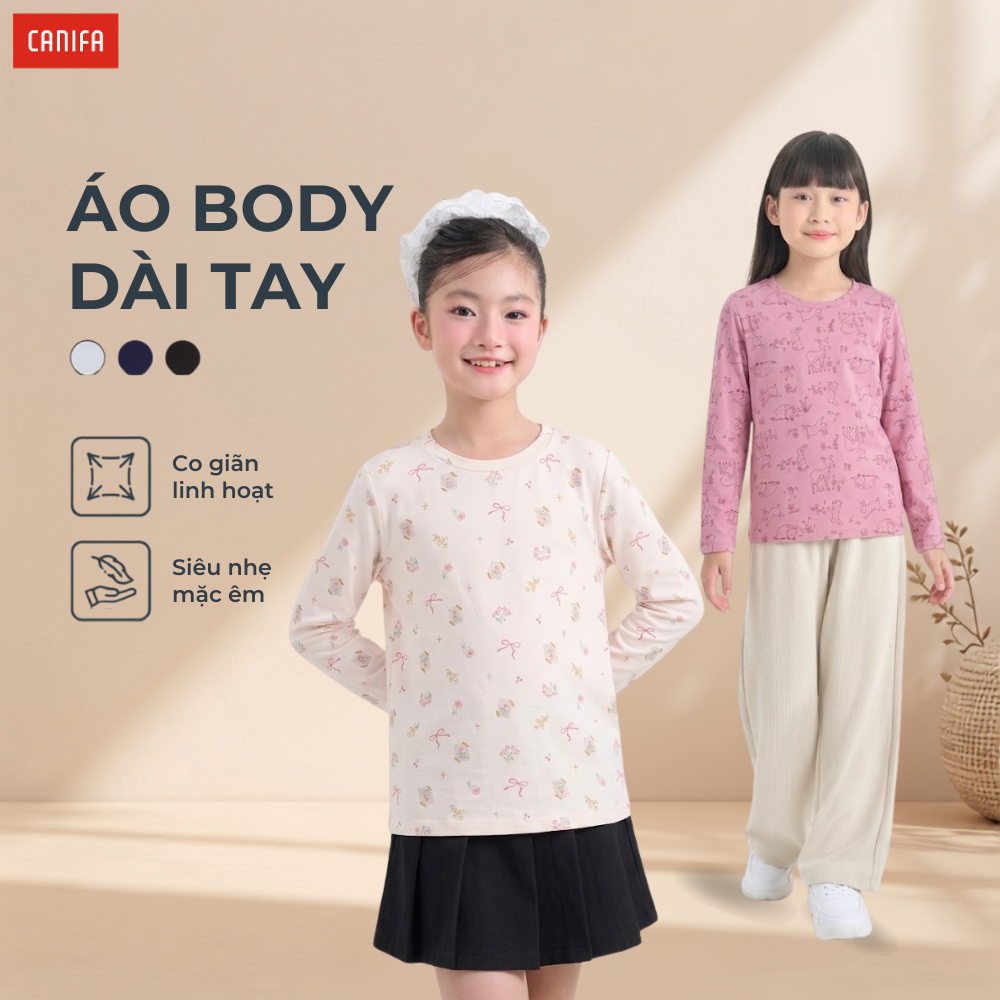 Áo dài tay bé gái CANIFA hình in dễ thương 1IT26W001