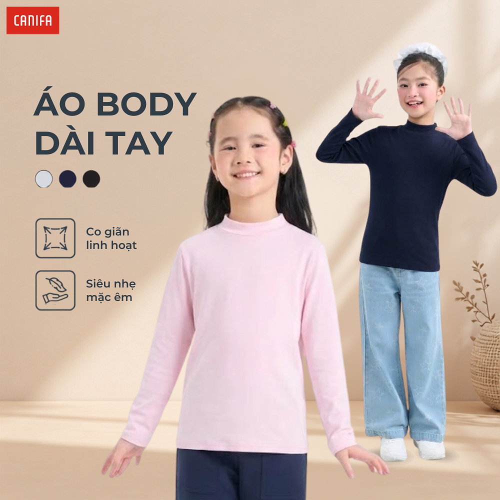 Áo body dài tay bé gái CANIFA cổ lửng 3 phân ôm gọn slimfit co giãn thâm hút êm dịu chứng chỉ OEKOTEX an toàn 1IT26W002
