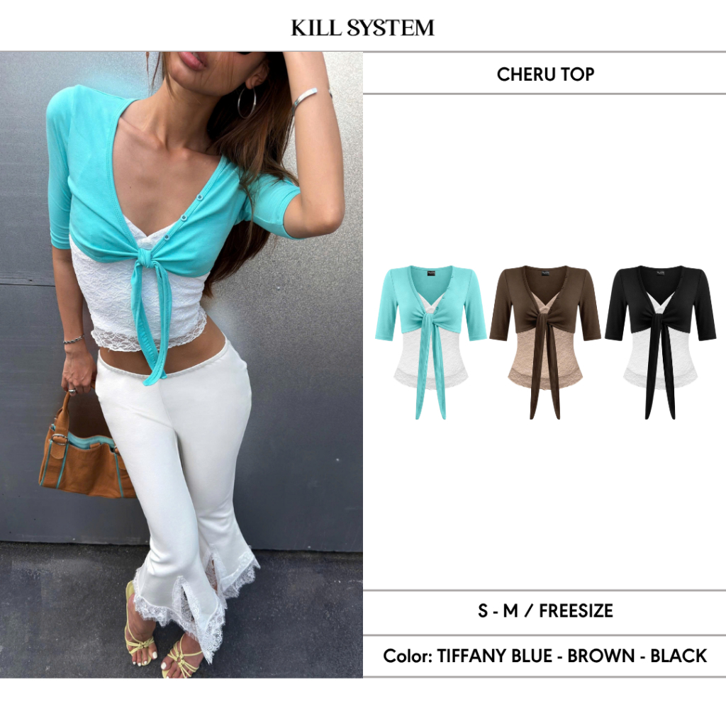 [CÓ TÁCH LẺ] Áo khoác croptop buộc nơ tay lửng phối áo hai dây ren ôm body CHERU - 𝐊𝐈𝐋𝐋 𝐒𝐘𝐒𝐓𝐄𝐌 | BigBuy360 - bigbuy360.vn