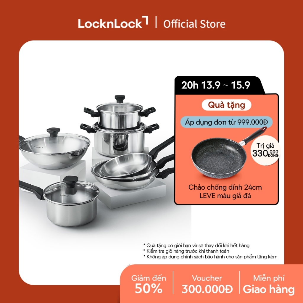 Nồi, Chảo Inox LocknLock Daily STS PPW thân bằng thép không gỉ 304, kèm nắp kính trong suốt, tay cầm chịu nhiệt