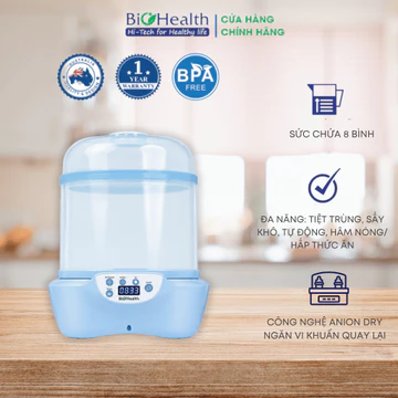 Máy Tiệt Trùng Bình Sữa BioHealth BH8920 | Tiệt Trùng Hơi Nước, Sấy Khô, Hâm Thức Ăn, Chứa 8 Bình