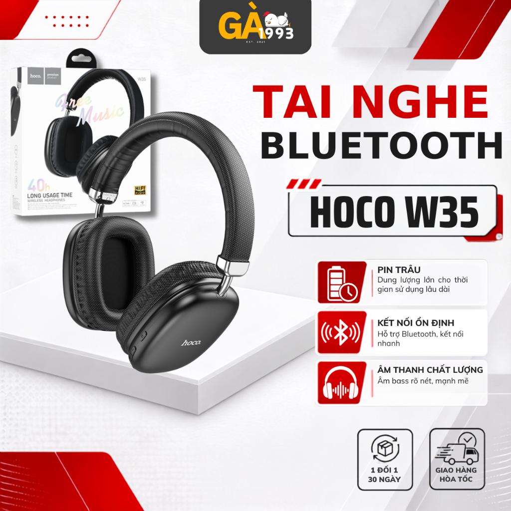 Tai Nghe Chụp Tai Hoco W35 Pin Siêu Trâu 40h, Bluetooth V5.3, Kiểu Dáng Sang Trọng - BABYCHICKENDECOR | BigBuy360 - bigbuy360.vn