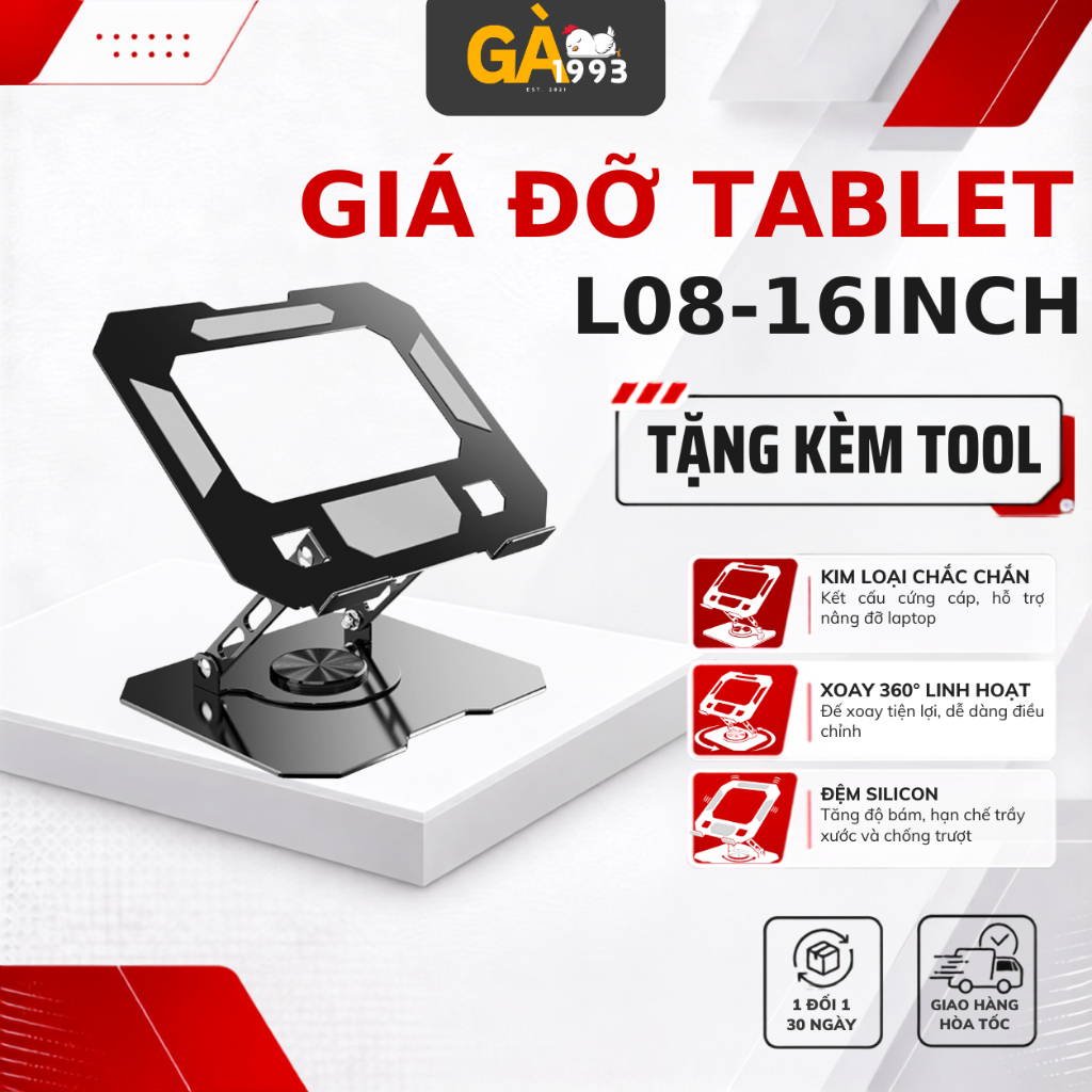 Giá đỡ Laptop Xoay 360 độ L08 bản full size - Tuỳ chỉnh độ cao - Dành cho Laptop - Macbook - Ipad