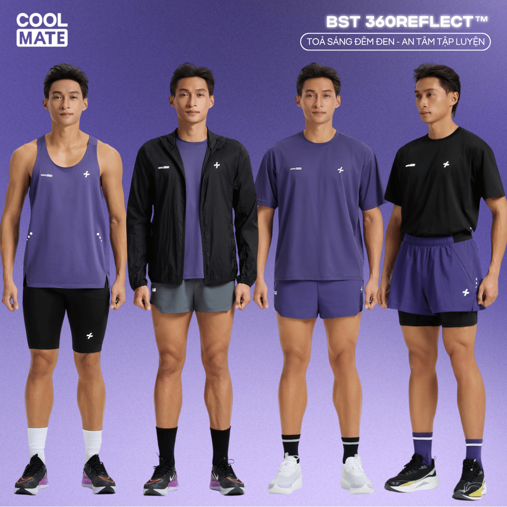[MUA2GIẢM10%]BST Run Safe InTheDark 360Reflect Phản quang Áo thun/Tank/Khoác thể thao, Quần short 2 lớp chạy bộ Coolmate