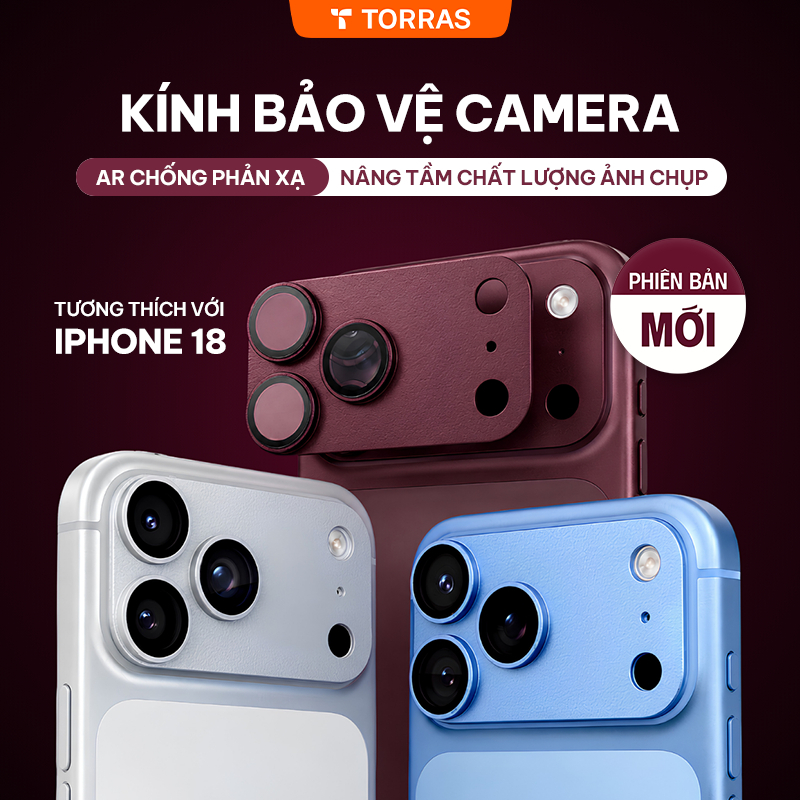 [AR Chống Chói] TORRAS Kính Bảo Vệ Camera iPhone Liền Khối Chống Trầy Độ Cứng 9H iPhone 16/17 Pro/Pro Max
