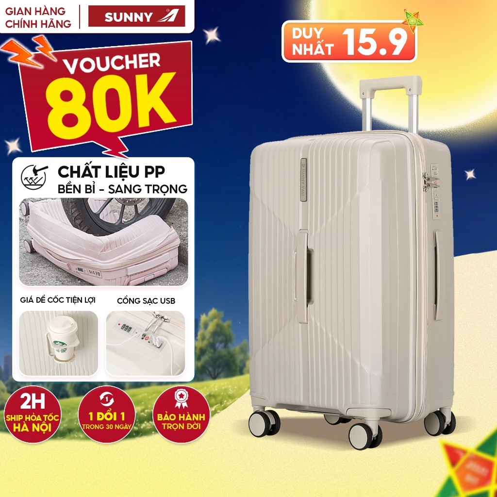 Vali kéo du lịch thời trang SUNNY CHOCO tích hợp nhiều tính năng, xách tay/ kí gửi size 20/24/28