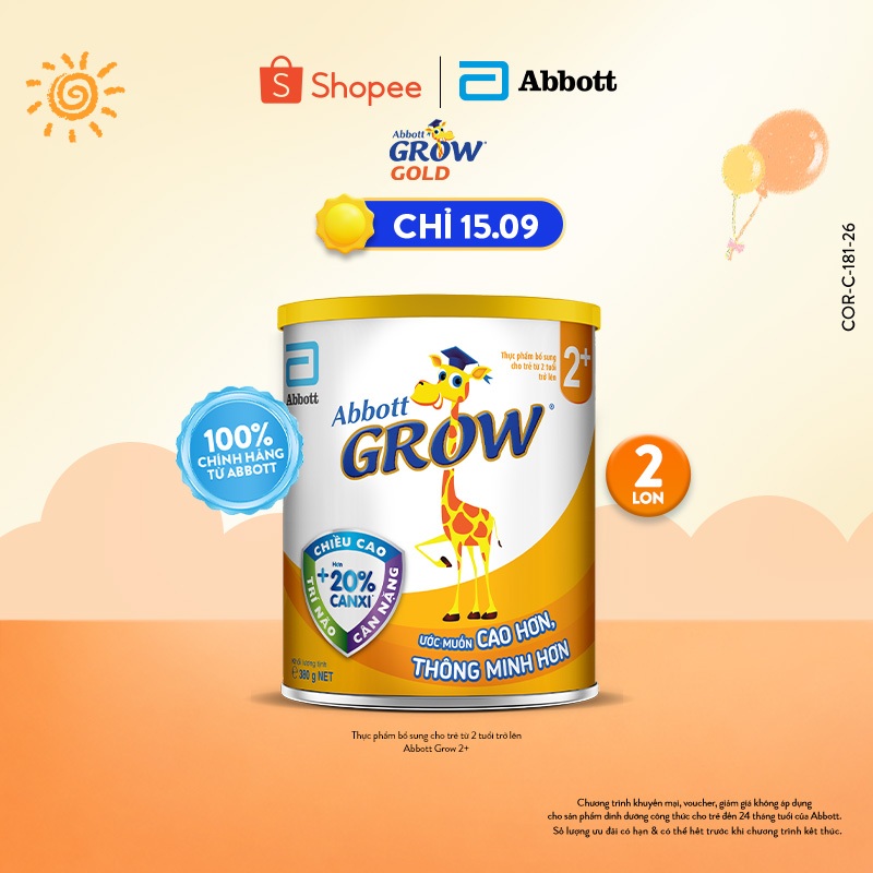 Combo 2 lon Sữa bột Abbott Grow 2+ loại 380g