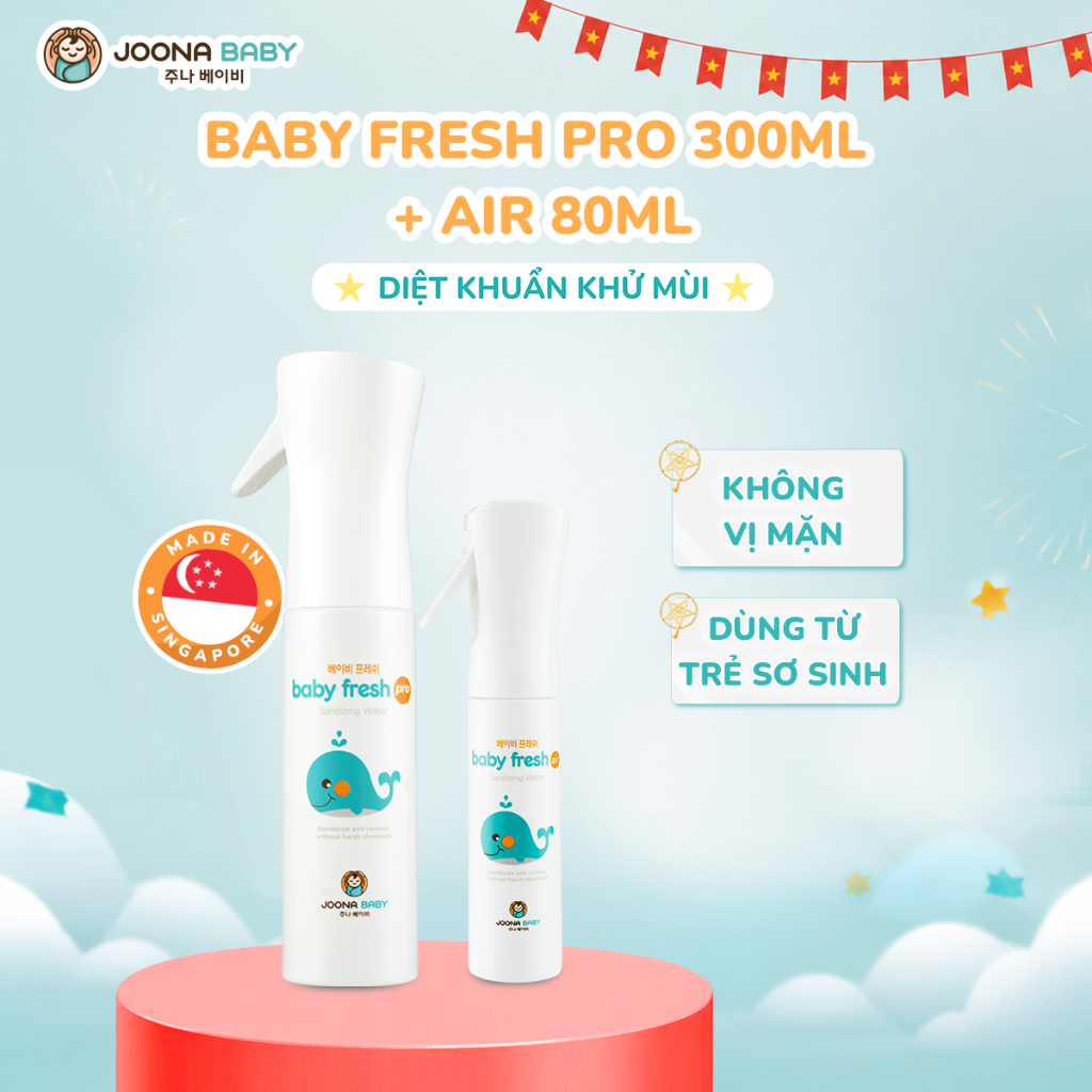 Combo xịt đa năng khử khuẩn, khử mùi đồ chơi, bình sữa, núm ti giả Baby Fresh Pro [Xịt 300ml + Xịt 80ml] - JOONA BABY