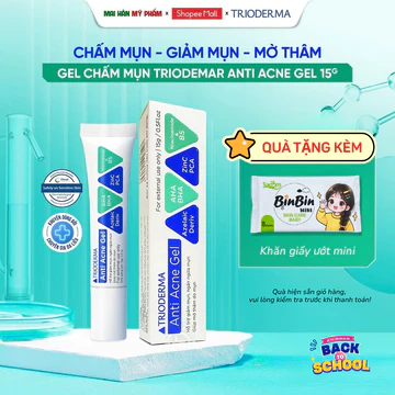 Gel Chấm Mụn Trioderma Hỗ Trợ Giảm Mụn, Gom Cồi, Giảm Sưng Viêm, Ngừa Thâm Mụn Anti Acne Gel 15g