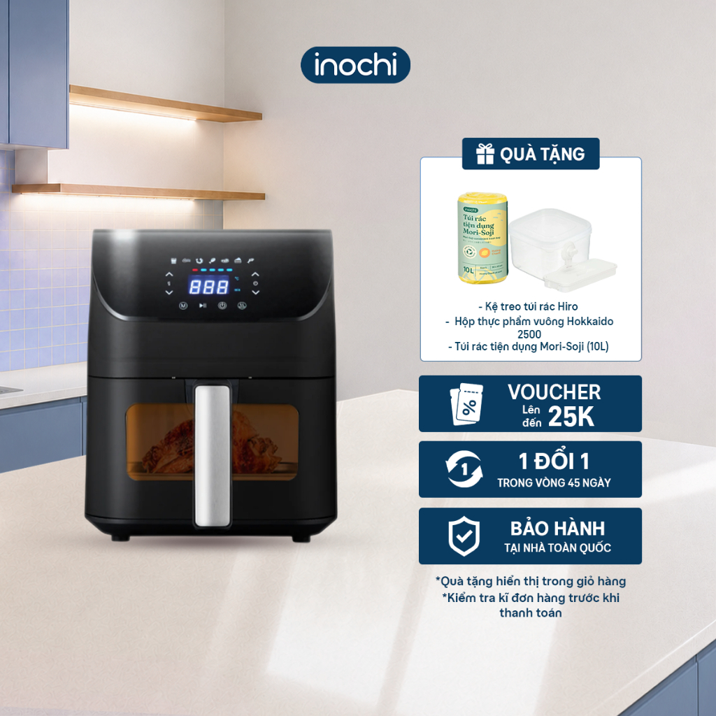 Nồi Chiên Không Dầu Inochi Akiba 4L Cảm Ứng - Nhỏ Gọn, Hiện Đại, Cho Bữa Ăn Lành Mạnh