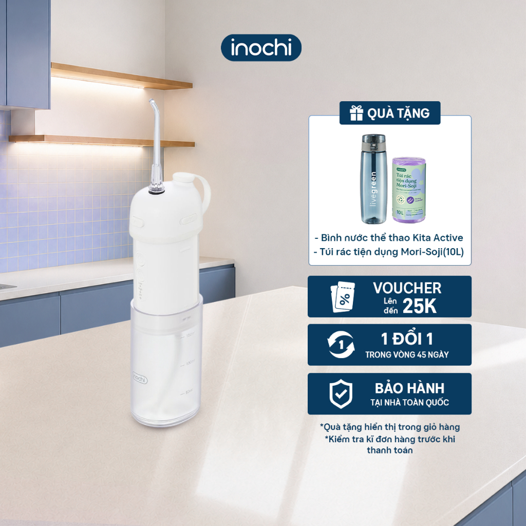Máy Tăm Nước Gấp Gọn Inochi Okina - Máy Tăm Nước Mini Cầm Tay Du Lịch Chống Nước IPX7, 3 Chế Độ Làm Sạch