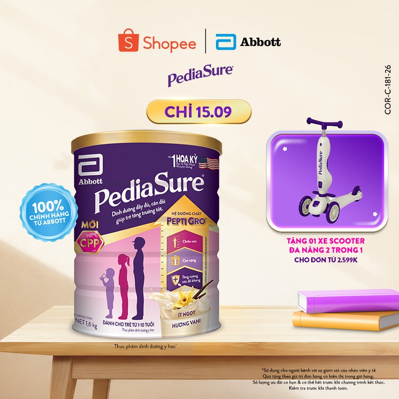 Sữa bột Pediasure 1.6kg Hương Vani Cho Trẻ Từ 1-10 Tuổi