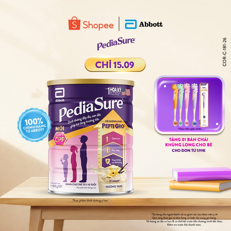 Sữa bột Pediasure 800g Hương Vani Cho Trẻ Từ 1-10 Tuổi