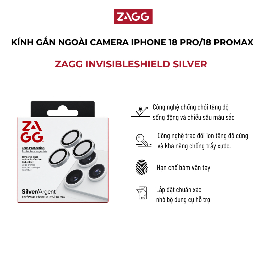 [iPhone 18/17 Series] Kính bảo vệ camera cao cấp ZAGG bảo vệ gấp 5 lần, độ trong suốt cao, bảo hành 1 đổi 1