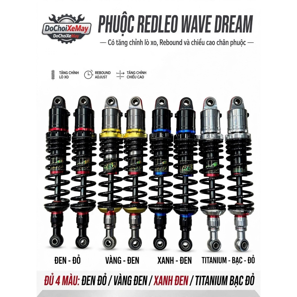 Phuộc RedLeo V2 V3 , Có tăng chỉnh , Không Tăng Chỉnh Dành Cho Wave Dream chân phuộc CNC 335mm