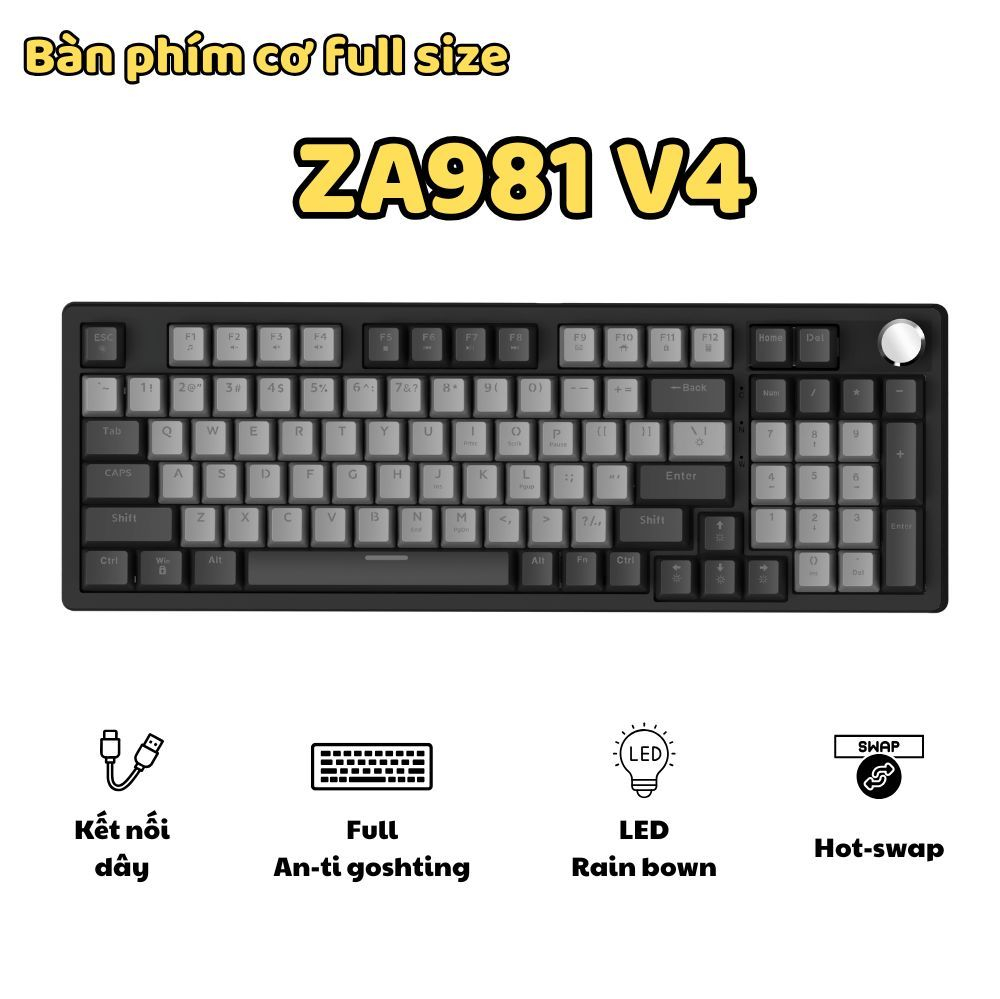 Bàn phím cơ ATAS ZA981 V4 - Layout Full size - Hotswap - Red Switch - LED 9 chế độ - Kết nối Type-C | BigBuy360 - bigbuy360.vn