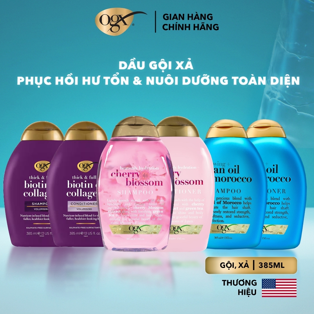 Gội & Xả OGX, USA, phục hồi hư tổn, nuôi dưỡng tóc toàn diện, giúp mái tóc khoẻ đẹp từ gốc, 385ml