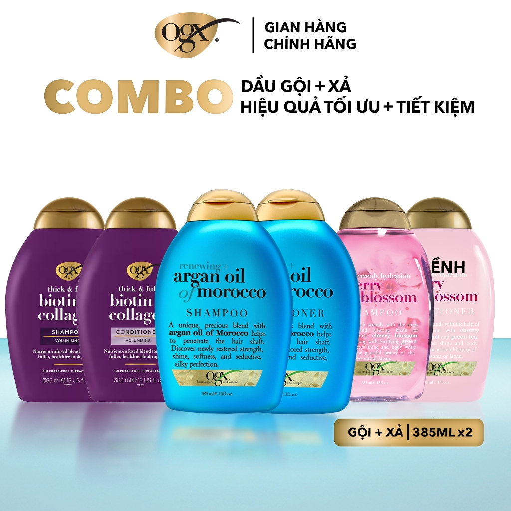 Combo gội + xả OGX, USA, thành phẩn thiên nhiên, chăm sóc tóc chuyên sâu, tóc khỏe đẹp từ gốc, 770ml