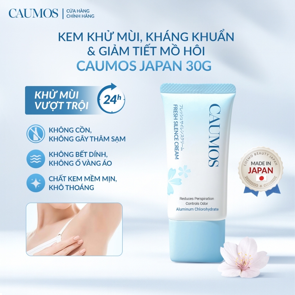 Kem khử mùi, giảm tiết mồ hôi Caumos Fresh Silence Cream 30g khô thoáng, không thâm, không ố vàng áo