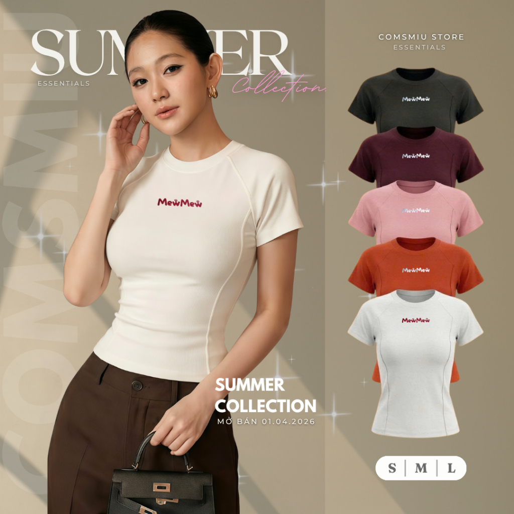 Áo Thun Nữ Ngắn Tay ComsMiu Signature Tee Ôm Body Cao Cấp - Cotton Bozip 4C - MIU79