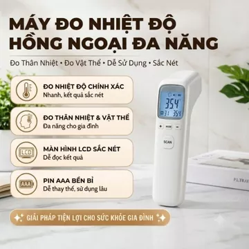 Máy Đo Nhiệt Kế Điện Tử Tia Hồng Ngoại Đo Trán Đo Nhiệt Độ Cơ Thể Nhanh 1 Giây Độ Chính Xác Cao Màn Hình LED Cho Bé