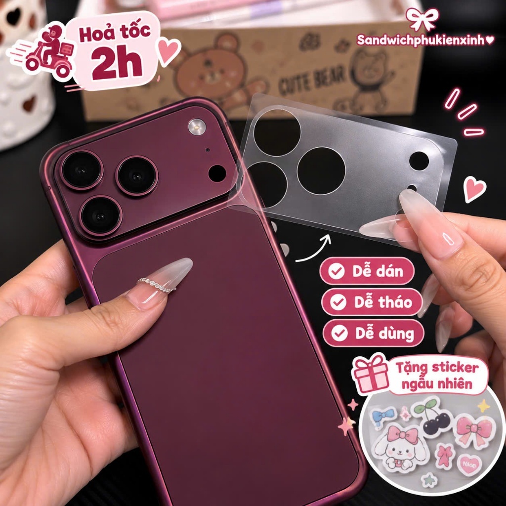[HOẢ TỐC] Miếng Dán Camera Không Keo Dễ Dán Tháo iPhone 17 Pro/17 Pro Max/18 Pro/18 Pro Max | Sandwichphukienxinh
