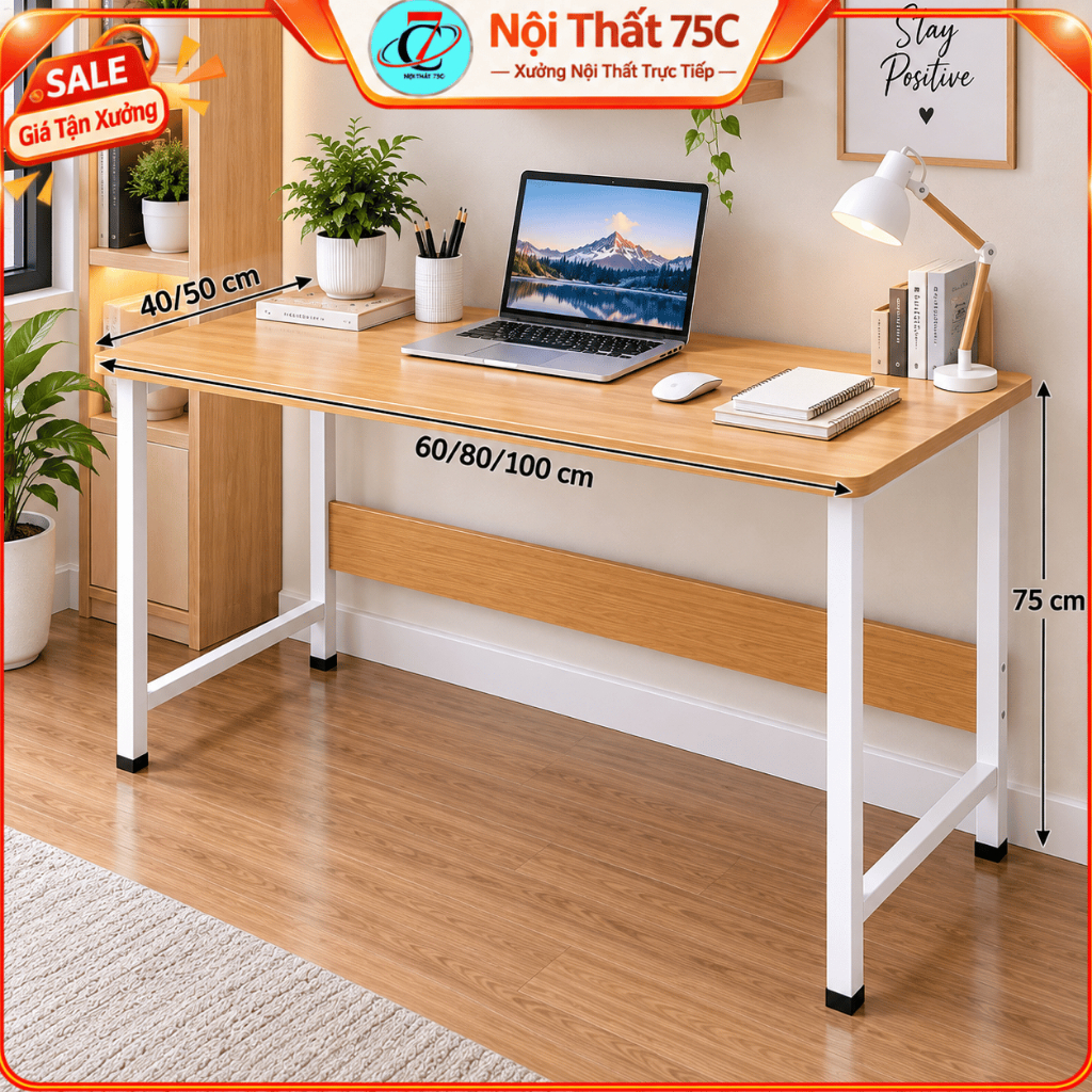 Bàn Làm Việc Tại Nhà Bàn Học Nhỏ Gọn U0108 , Khung Sắt Sơn Tĩnh Điện Mặt Gỗ MDF Cao 75cm Siêu Bền