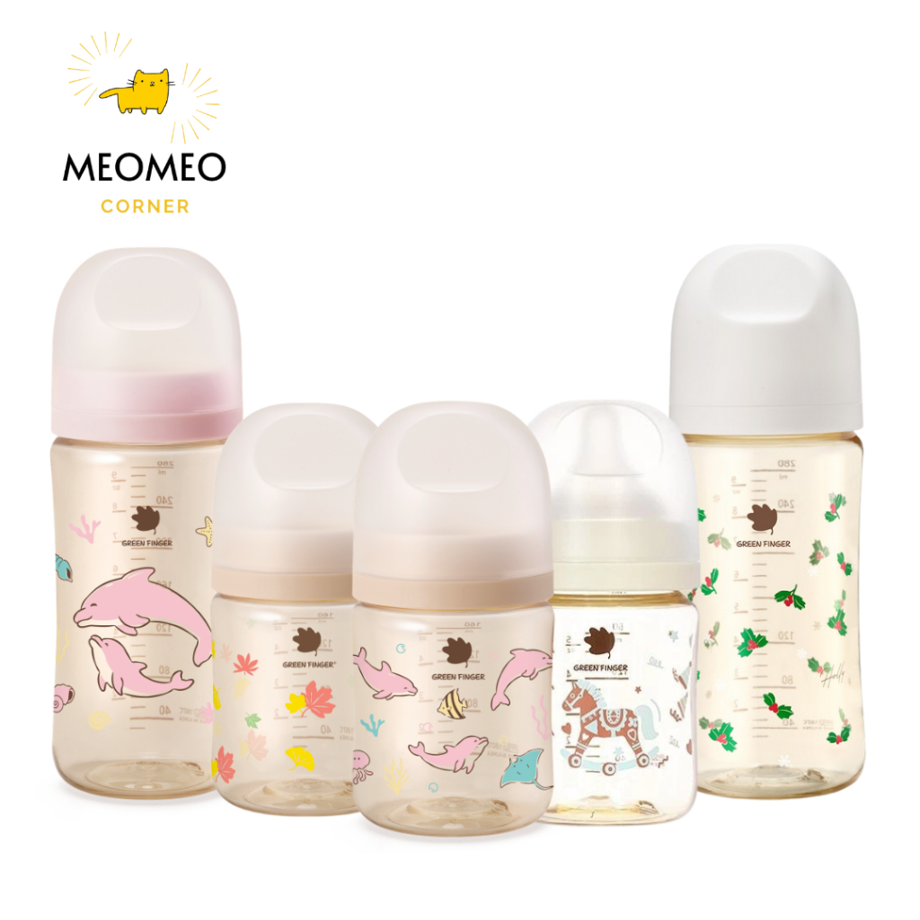 [KO HỘP] Bình sữa Green Finger Bebegrow PPSU Hàn Quốc size 160ml / 280ml núm ti mềm 2 van khí chính hãng Greenfinger