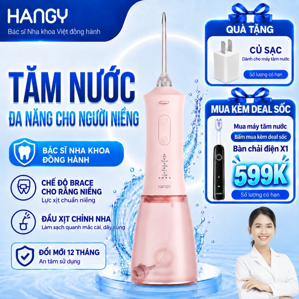 Máy Tăm Nước Cầm Tay Cho Răng Niềng HG23 &HN26 - Pin Trâu, 4 Chế Độ - Đổi mới trong 12 tháng
