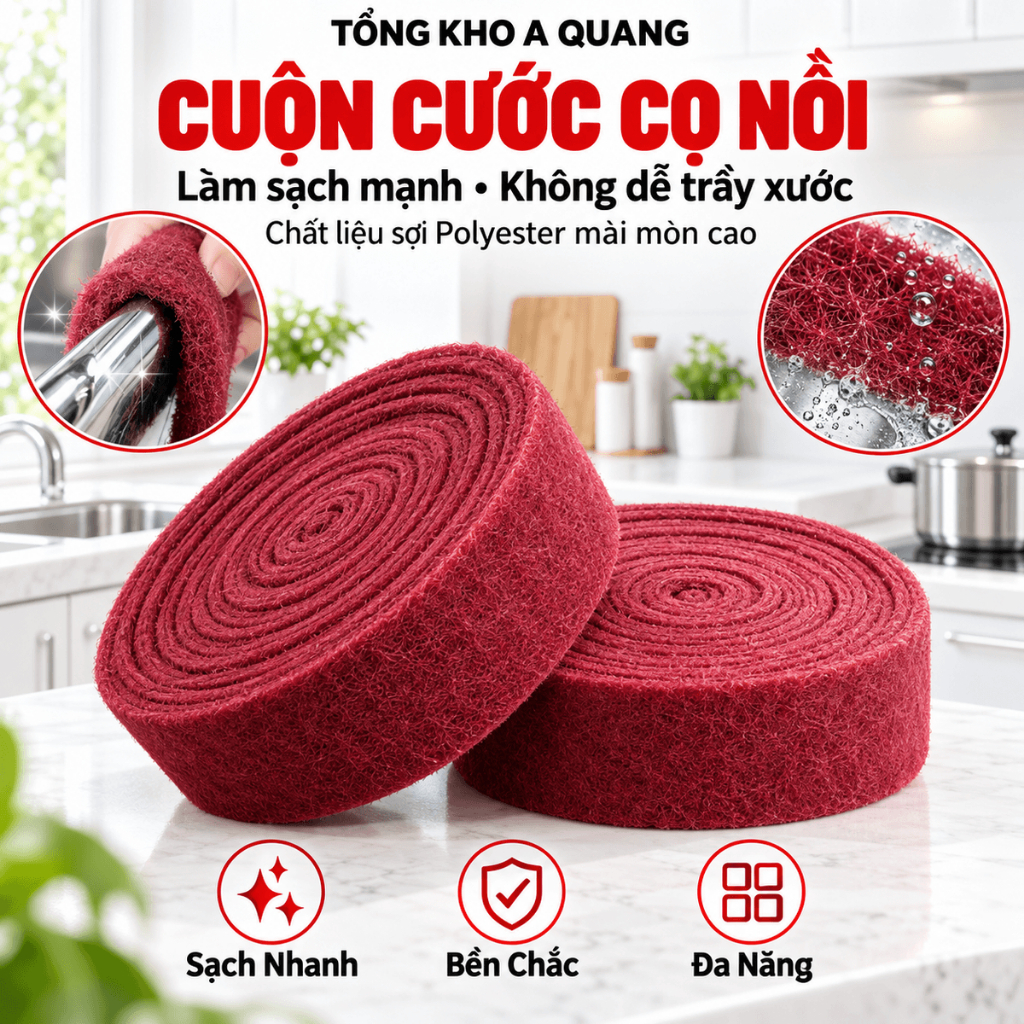 (3 MÉT)Miếng Chà Nồi Niêu, Cọ Xoong Chảo, Inox, Bồn Sứ - Dụng Cụ Vệ Sinh Nhà Bếp , Tấm Cọ Rửa Chén Bát Đa Năng