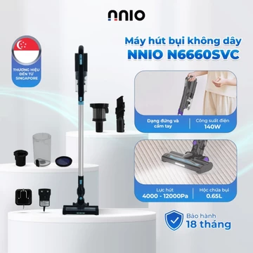 Máy Hút Bụi Không Dây NNIO N6660SVC 140W, Lực Hút 12.000Pa, Pin 2200mAh, 2 Chế Độ Hút, Lọc HEPA, Đầu Hút Khe 2 Trong 1