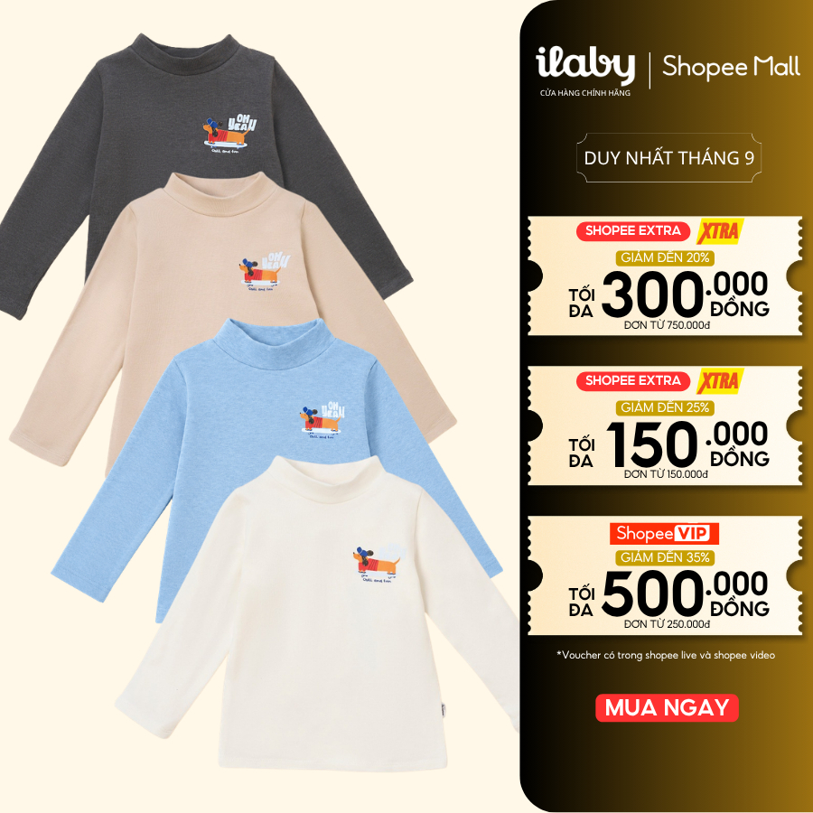 [BÁN CHẠY] Áo giữ nhiệt bé trai ILABY thiết kế dài tay cổ cao in hình chú chó dễ thương chất liệu nỉ bông siêu ấm [3640]