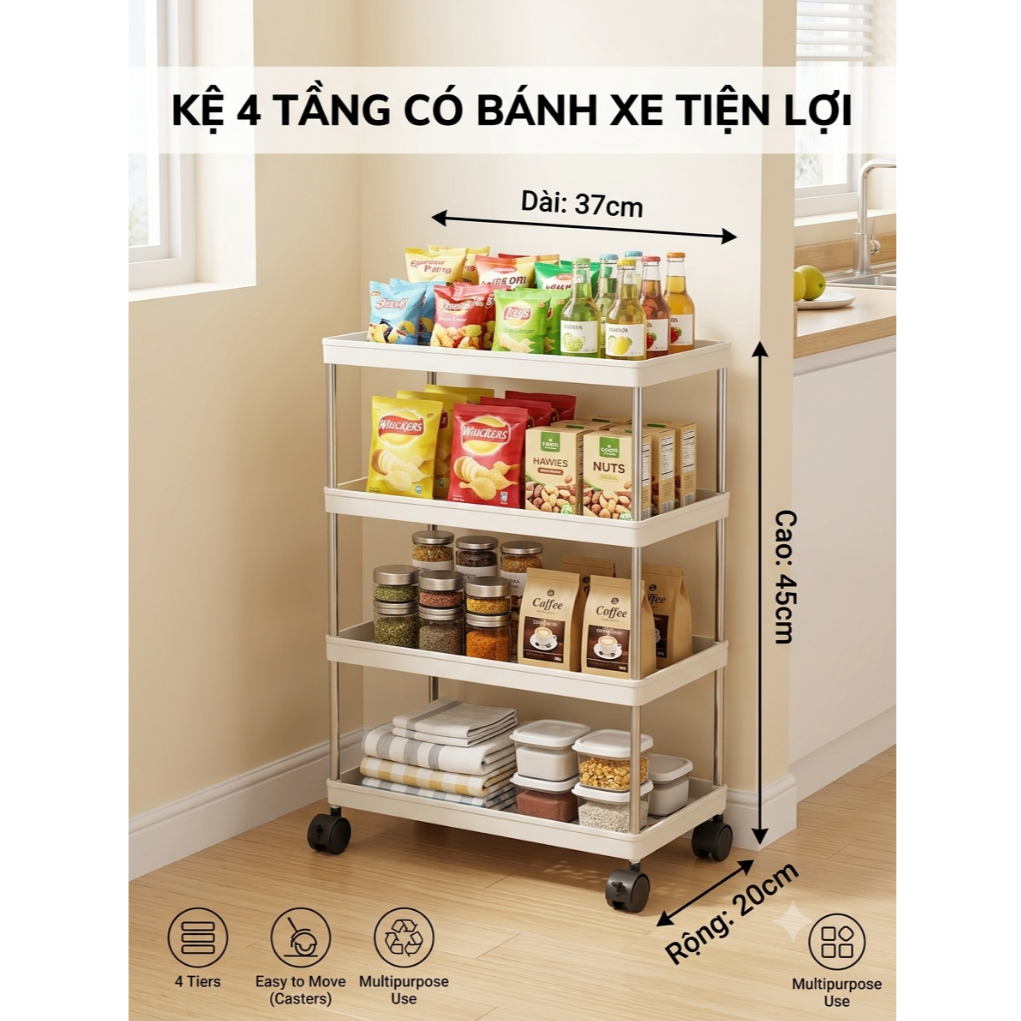 KỆ ĐỰNG ĐỒ ĐA NĂNG SPA CÓ BÁNH XE TIỆN LỢI_Hàng chuẩn 3 tầng, 4 tầng