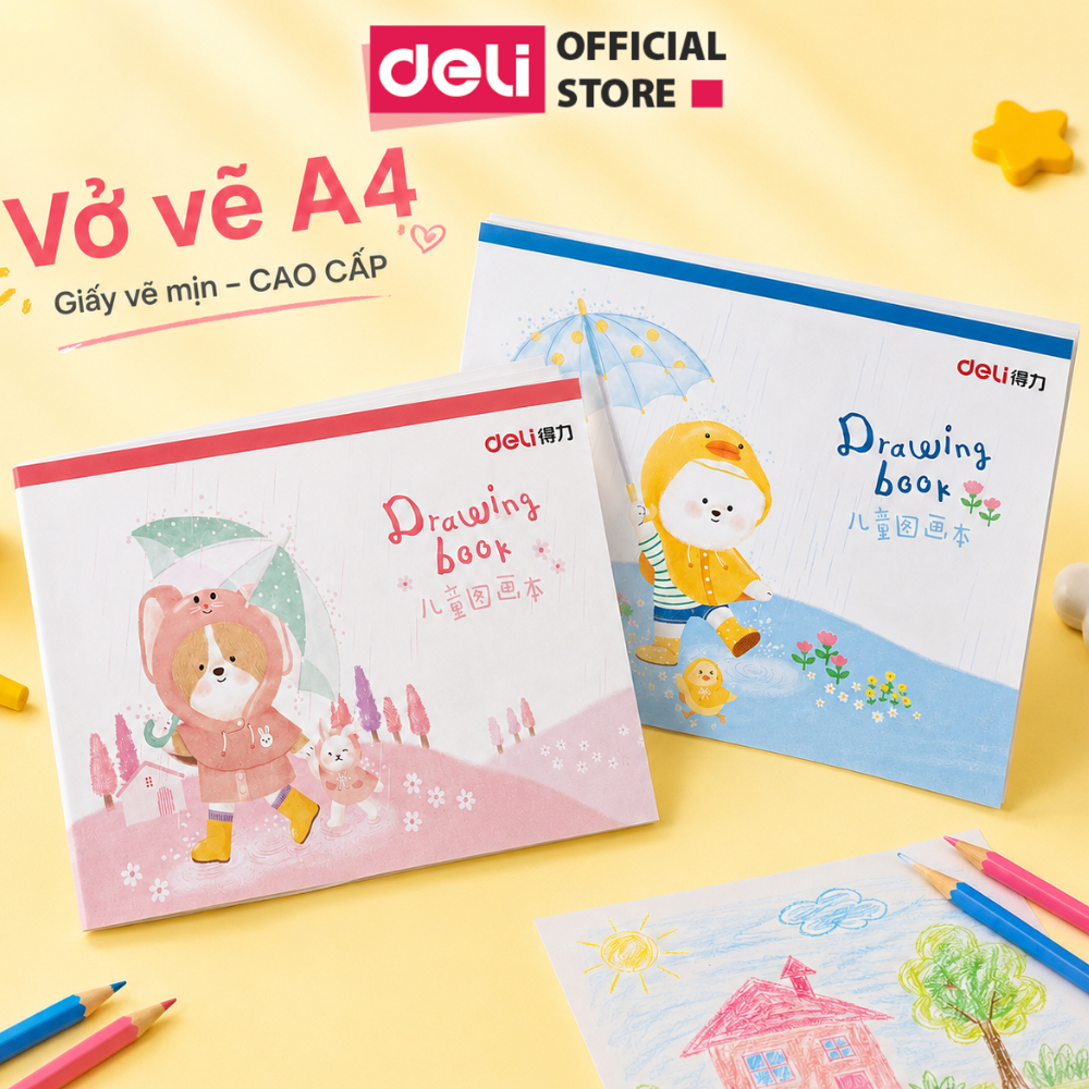 [🔥MUA 3 GIẢM 30%] Vở Vẽ Học Sinh Tô Màu Cho Bé A4/B5 Deli 150Gsm - Sổ Tô Màu Sổ Vẽ học sinh Giấy Dày Mịn