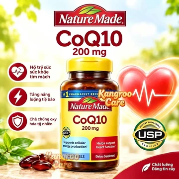 【Nhập khẩu từ Mỹ】Viên Uống Bổ Tim Mạch ngừa Đột Quỵ CoQ10 200mg Nature Made hộp 140 viên