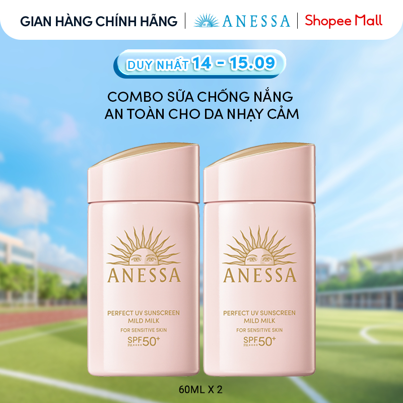 Combo Sữa chống nắng dưỡng da dịu nhẹ an toàn cho da nhạy cảm và trẻ em Anessa Mild Milk SPF50+ PA++++ 60mlx2